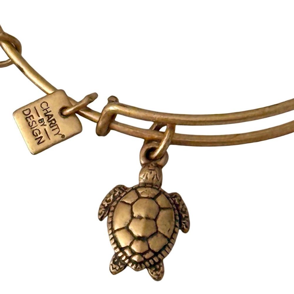 Alex and Ani Bangle Stackable Bracelet Gold Tone Sea Turtle Charm Ocean Beachy
